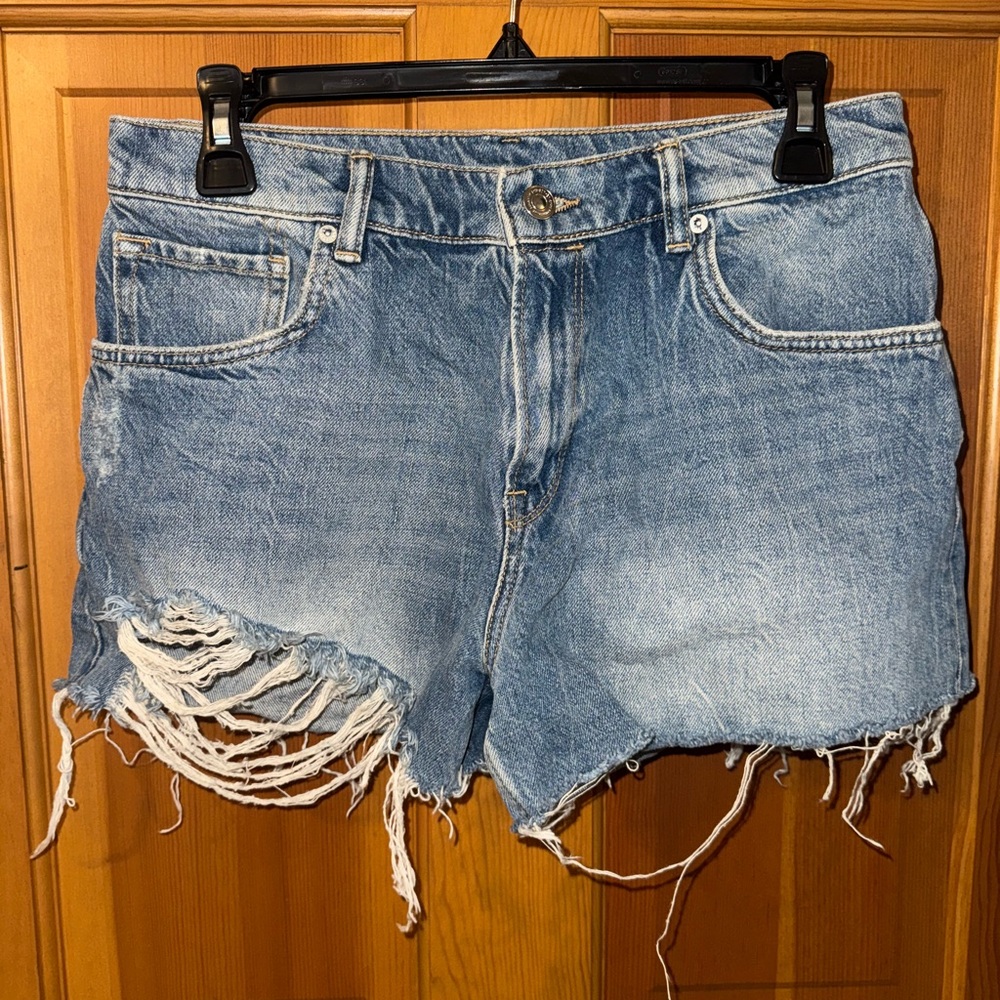 All Saints Light Blue Distressed Jean Shorts